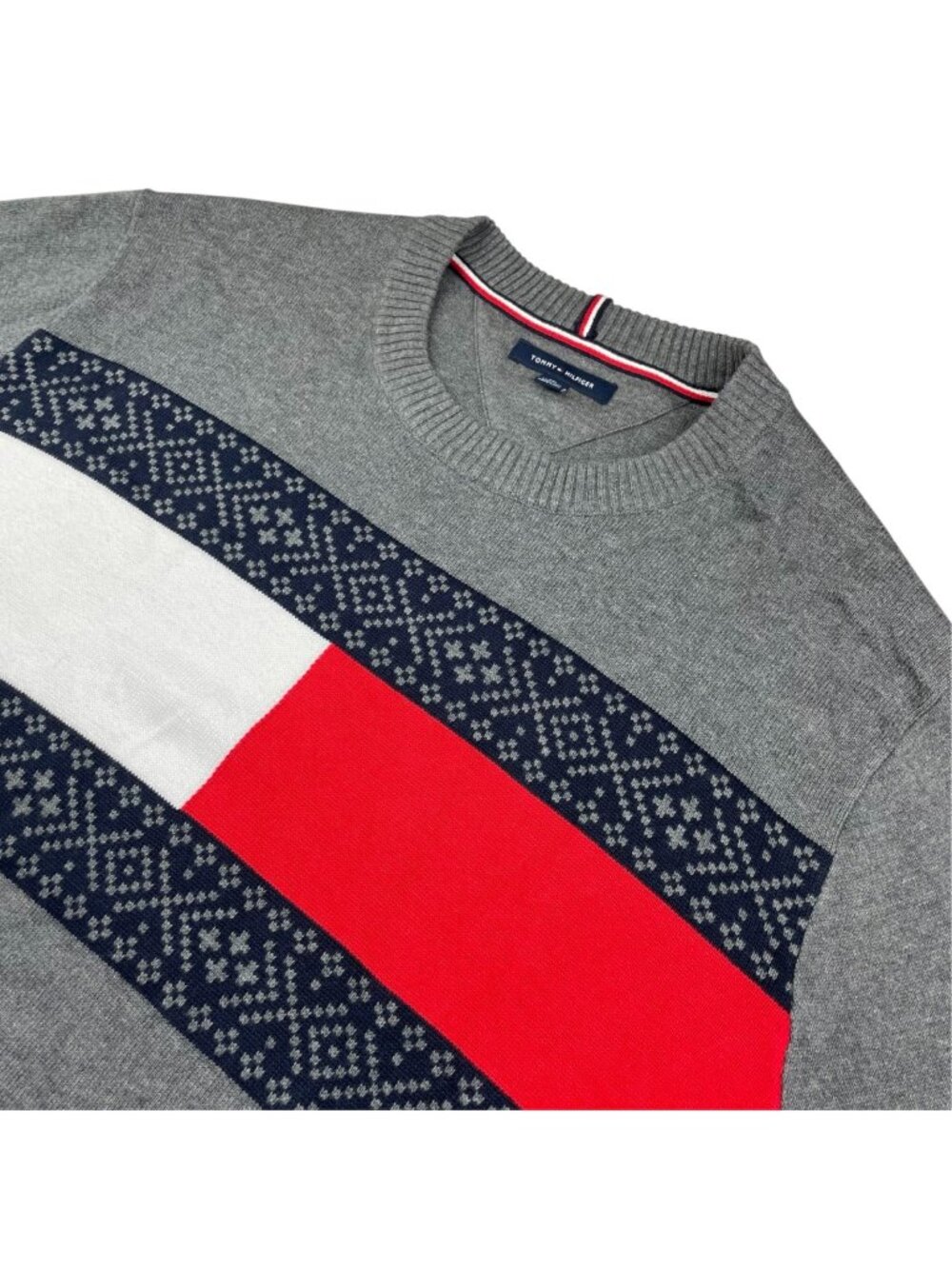 Tommy Hilfiger Men's 100% Cotton Tommy Flag Knit Pullover Sweater Gray • 2XL